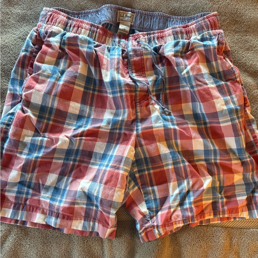 L.L. Bean Men's Large Red & Blue Plaid Lounge Shorts